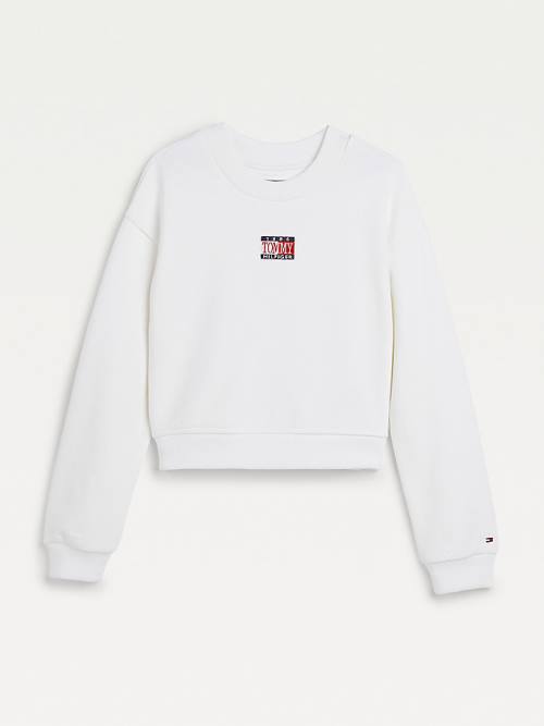 Tommy Hilfiger Logo Embroidery Cropped Pulóver Lány Fehér | TH930CGN