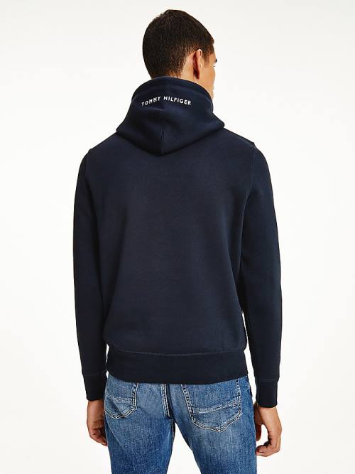 Tommy Hilfiger Logo Embroidery Fleece Kapucnis Pulóver Férfi Kék | TH427CIO