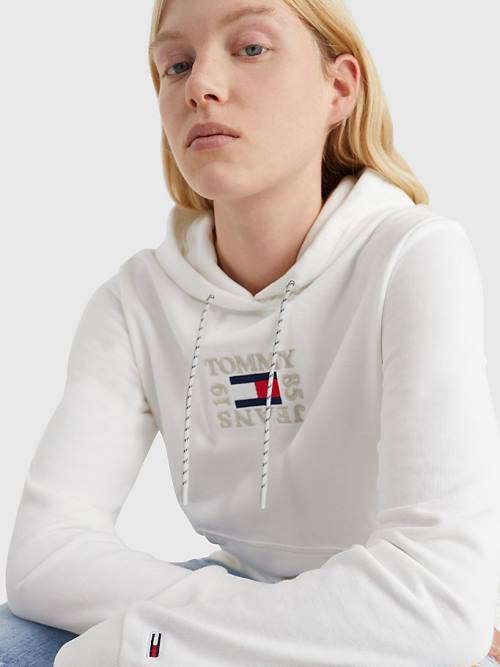 Tommy Hilfiger Logo Embroidery Kapucnis Pulóver Női Fehér | TH260FRN