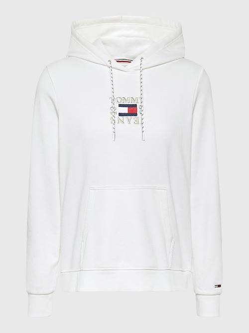 Tommy Hilfiger Logo Embroidery Kapucnis Pulóver Női Fehér | TH260FRN