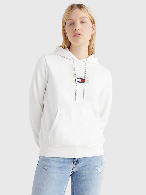 Tommy Hilfiger Logo Embroidery Kapucnis Pulóver Női Fehér | TH260FRN