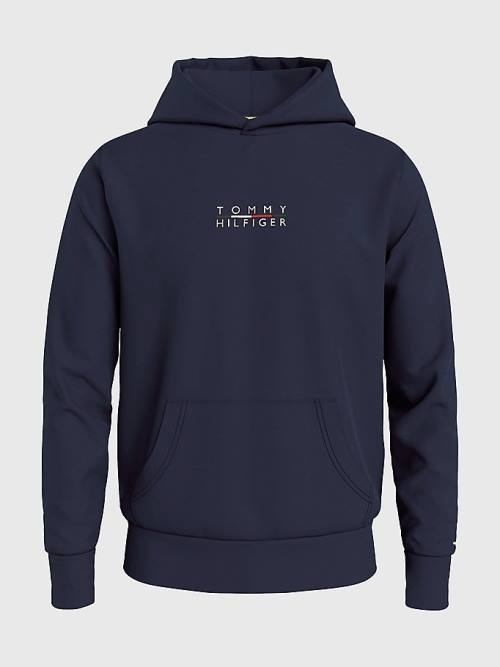 Tommy Hilfiger Logo Embroidery Kapucnis Pulóver Férfi Kék | TH406TQY