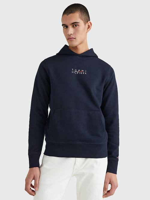 Tommy Hilfiger Logo Embroidery Kapucnis Pulóver Férfi Kék | TH406TQY