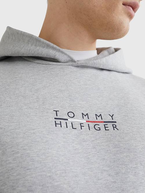 Tommy Hilfiger Logo Embroidery Kapucnis Pulóver Férfi Szürke | TH430IXC