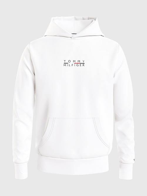 Tommy Hilfiger Logo Embroidery Kapucnis Pulóver Férfi Fehér | TH594QZB