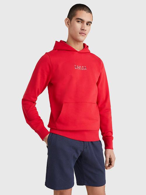 Tommy Hilfiger Logo Embroidery Kapucnis Pulóver Férfi Piros | TH906VDC