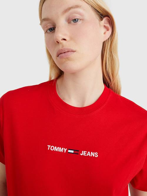 Tommy Hilfiger Logo Embroidery Organic Pamut Póló Női Piros | TH192IVQ