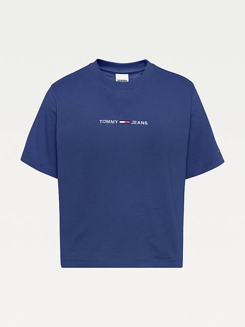 Tommy Hilfiger Logo Embroidery Organic Pamut Póló Női Kék | TH395MFQ