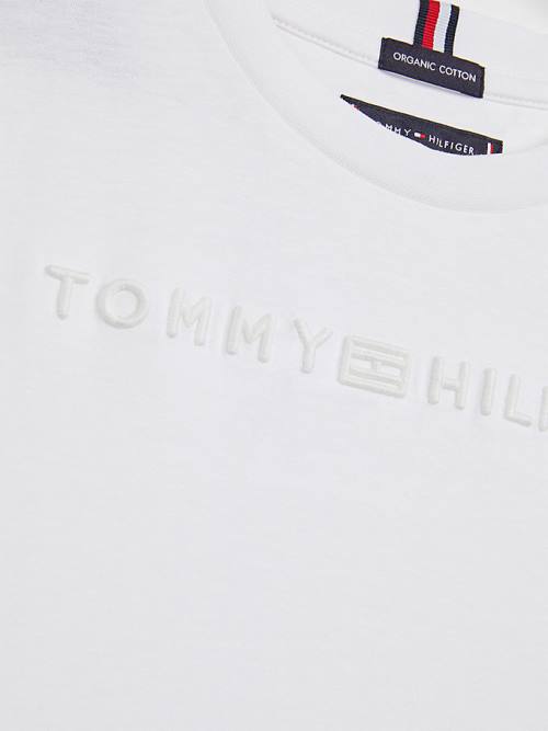 Tommy Hilfiger Logo Embroidery Organic Pamut Póló Fiú Fehér | TH910TLE