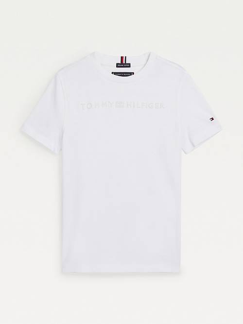 Tommy Hilfiger Logo Embroidery Organic Pamut Póló Fiú Fehér | TH910TLE