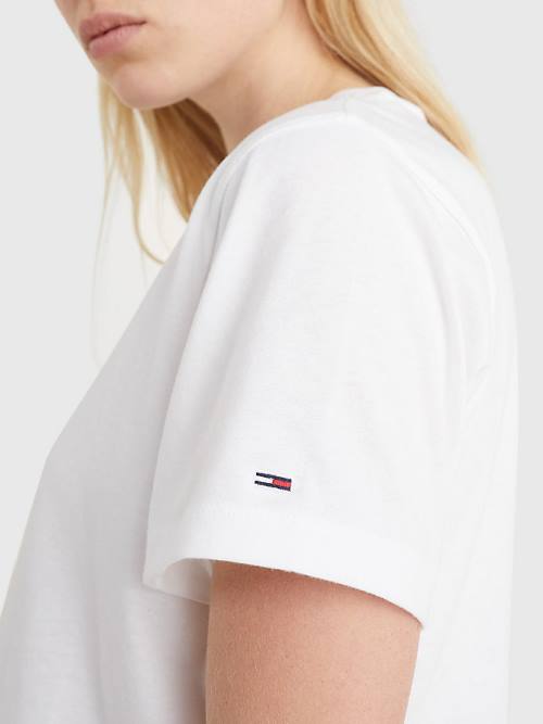 Tommy Hilfiger Logo Embroidery Organic Pamut Póló Női Fehér | TH934VZS