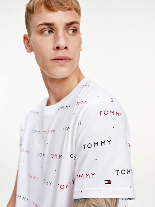 Tommy Hilfiger Logo Embroidery Pizsama Férfi Fehér | TH120NML