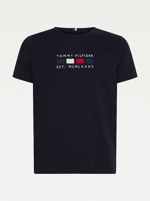 Tommy Hilfiger Logo Embroidery Pure Organic Pamut Póló Férfi Kék | TH516RLV