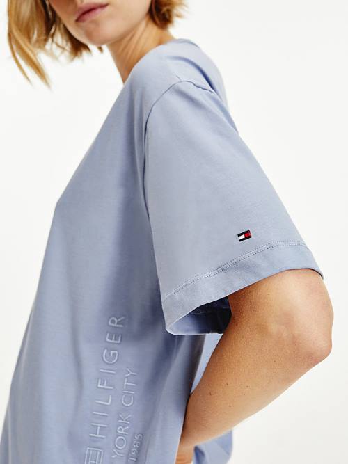 Tommy Hilfiger Logo Embroidery Relaxed Fit Póló Női Kék | TH139LOW