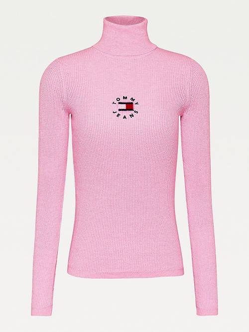 Tommy Hilfiger Logo Embroidery Ribbed Roll Neck Jumper Pulóverek Női Rózsaszín | TH051OZD