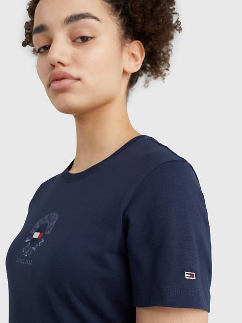 Tommy Hilfiger Logo Embroidery Slim Fit Póló Női Kék | TH415QNE