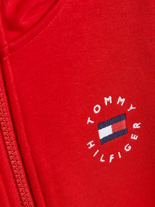 Tommy Hilfiger Logo Embroidery Zip-Thru Kapucnis Pulóver Lány Piros | TH287XDH