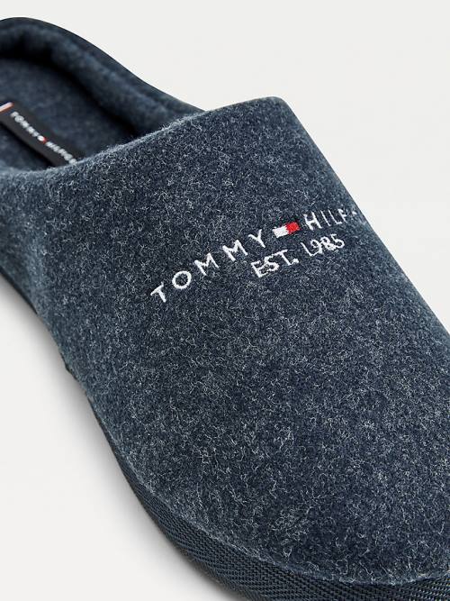 Tommy Hilfiger Logo Felt Home Papucs Férfi Kék | TH427YSQ