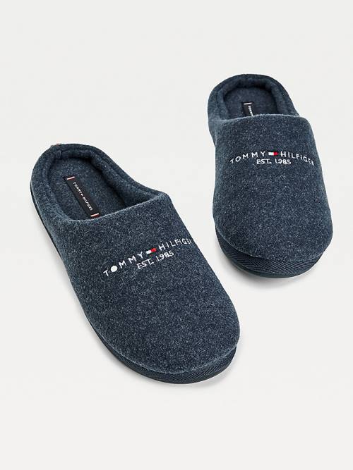 Tommy Hilfiger Logo Felt Home Papucs Férfi Kék | TH427YSQ