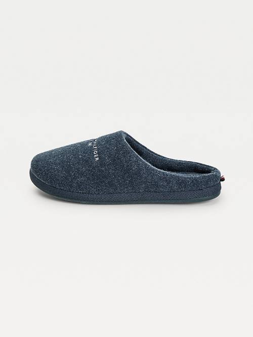 Tommy Hilfiger Logo Felt Home Papucs Férfi Kék | TH427YSQ