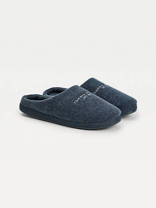 Tommy Hilfiger Logo Felt Home Papucs Férfi Kék | TH427YSQ