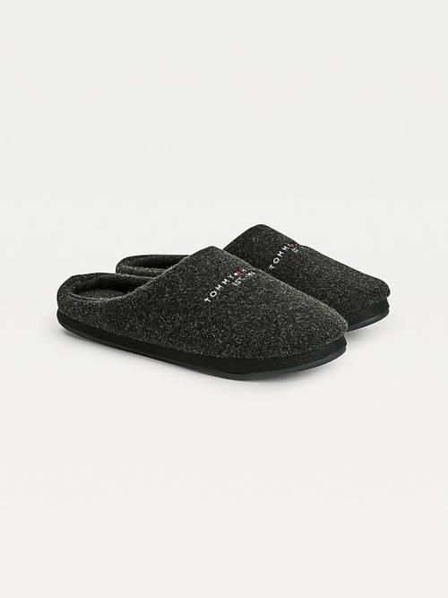 Tommy Hilfiger Logo Felt Home Papucs Férfi Fekete | TH460XMT