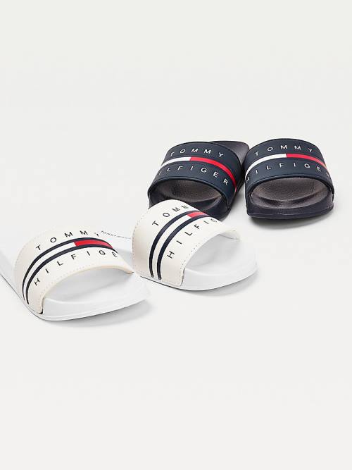 Tommy Hilfiger Logo Flag Slides Szandál Fiú Fehér | TH098ACT