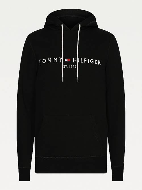 Tommy Hilfiger Logo Flex Fleece Kapucnis Pulóver Férfi Fekete | TH572OTS