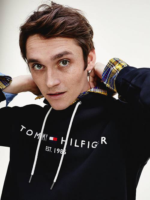 Tommy Hilfiger Logo Flex Fleece Kapucnis Pulóver Férfi Fekete | TH572OTS