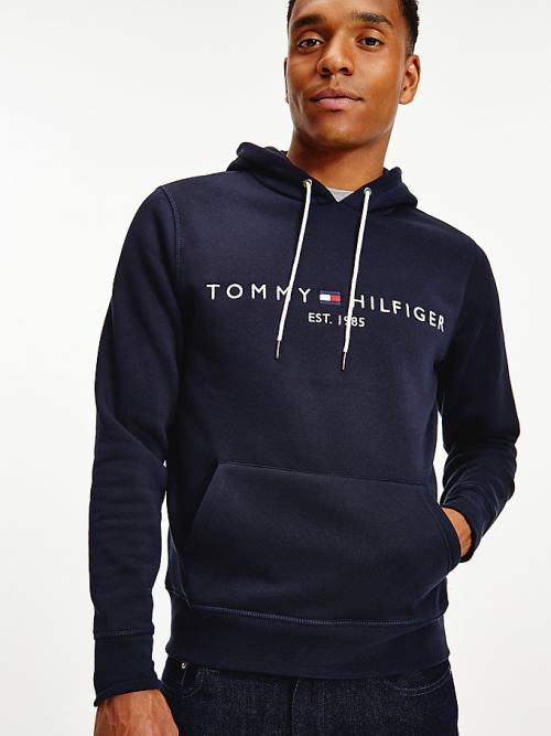 Tommy Hilfiger Logo Flex Fleece Kapucnis Pulóver Férfi Kék | TH609GFC