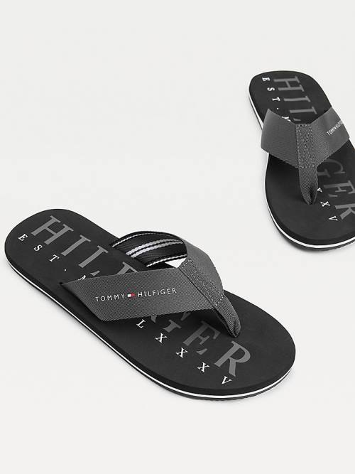 Tommy Hilfiger Logo Flip-Flops Szandál Férfi Fekete | TH567HUP