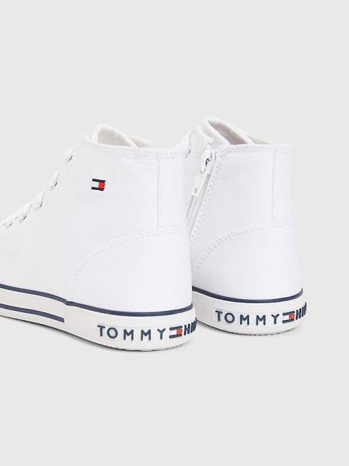 Tommy Hilfiger Logo High-Top Csipke-Up Tornacipő Fiú Fehér | TH065LXQ