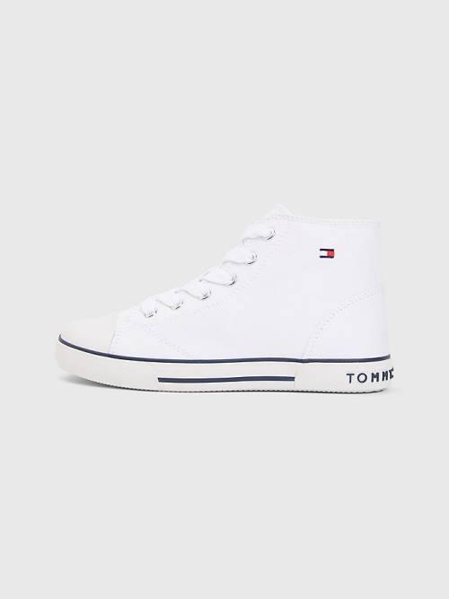 Tommy Hilfiger Logo High-Top Csipke-Up Tornacipő Fiú Fehér | TH065LXQ