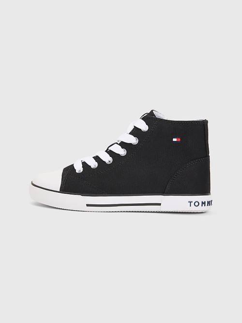 Tommy Hilfiger Logo High-Top Csipke-Up Tornacipő Fiú Fekete | TH160FXW