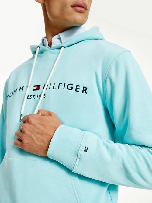 Tommy Hilfiger Logo Kapucnis Pulóver Férfi Kék | TH318UCK