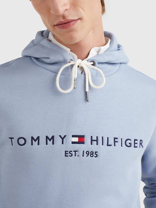 Tommy Hilfiger Logo Kapucnis Pulóver Férfi Kék | TH618IVY