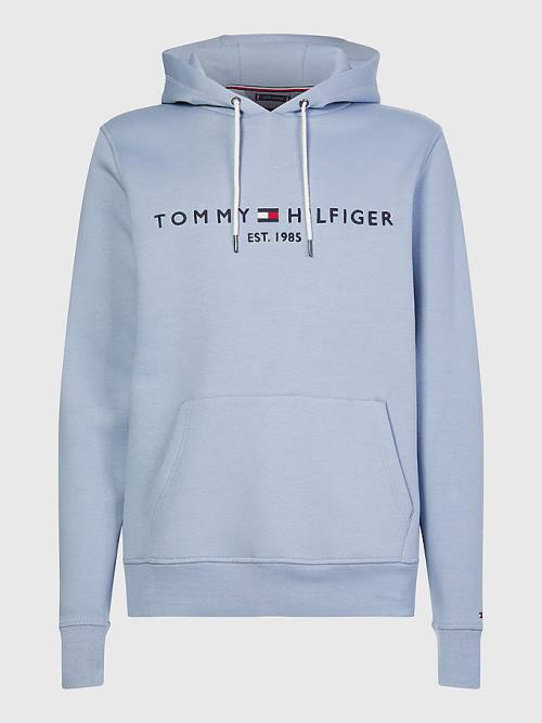 Tommy Hilfiger Logo Kapucnis Pulóver Férfi Kék | TH618IVY