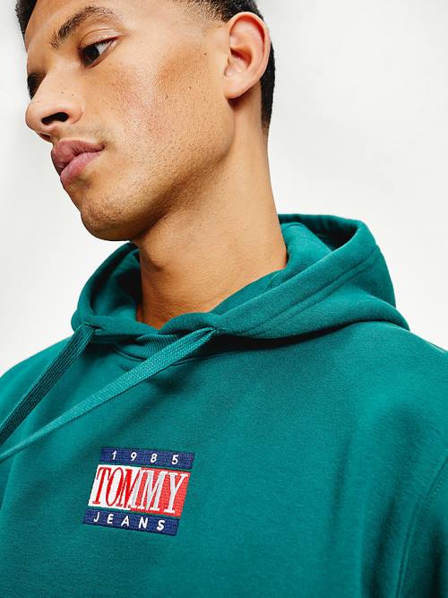 Tommy Hilfiger Logo Kapucnis Pulóver Férfi Zöld | TH724HNJ