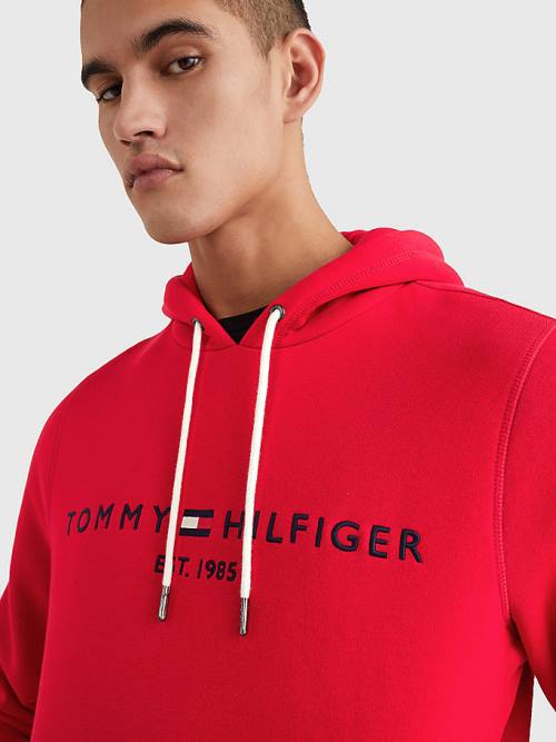 Tommy Hilfiger Logo Kapucnis Pulóver Férfi Piros | TH768EAB