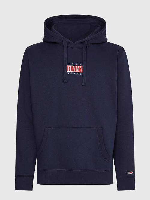 Tommy Hilfiger Logo Kapucnis Pulóver Férfi Kék | TH823MOQ