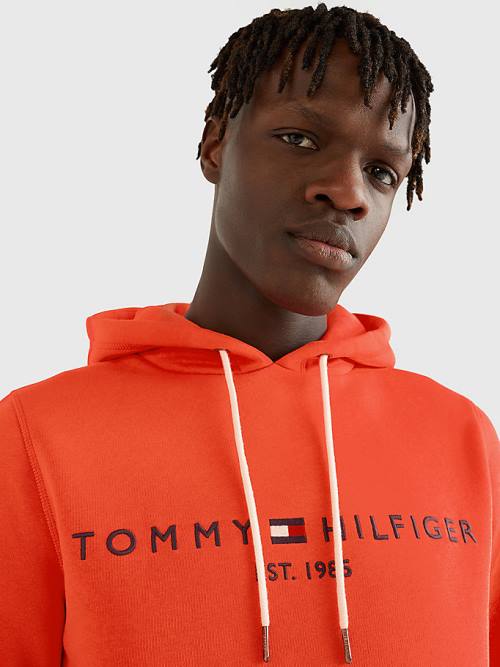 Tommy Hilfiger Logo Kapucnis Pulóver Férfi Piros | TH962FOB