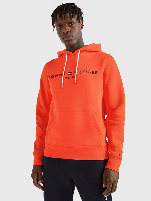 Tommy Hilfiger Logo Kapucnis Pulóver Férfi Piros | TH962FOB