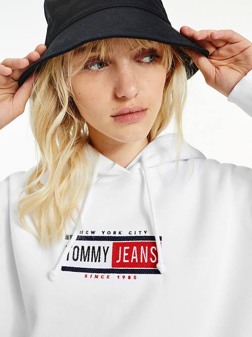 Tommy Hilfiger Logo Kapucnis Pulóver Női Fehér | TH415RSJ