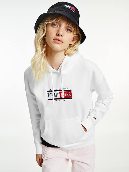 Tommy Hilfiger Logo Kapucnis Pulóver Női Fehér | TH415RSJ