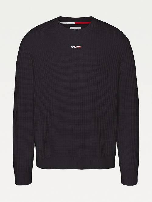 Tommy Hilfiger Logo Knitted Relaxed Fit Jumper Pulóverek Férfi Fekete | TH573XUN