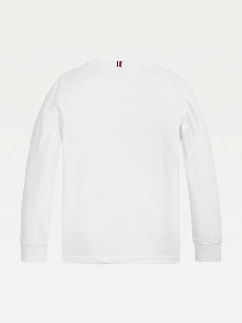 Tommy Hilfiger Logo Long Sleeve Organic Pamut Póló Fiú Fehér | TH673AWC