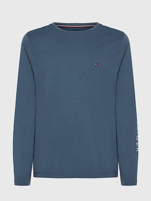 Tommy Hilfiger Logo Long Sleeve Póló Férfi Kék | TH245OIX