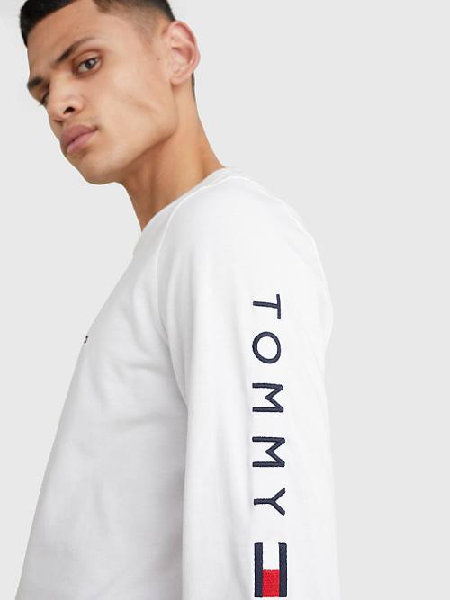 Tommy Hilfiger Logo Long Sleeve Póló Férfi Fehér | TH592AYZ