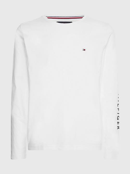 Tommy Hilfiger Logo Long Sleeve Póló Férfi Fehér | TH592AYZ