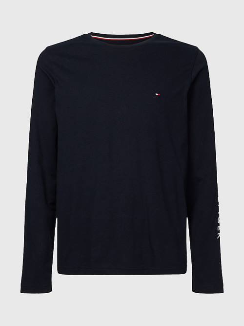 Tommy Hilfiger Logo Long Sleeve Póló Férfi Kék | TH964UGX